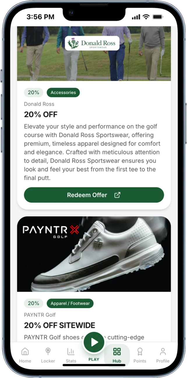 Golf brand offers inside the Golf Connect Clubhouse member locker
