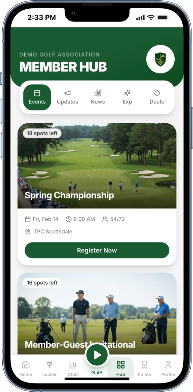 A content hub screen with news and events