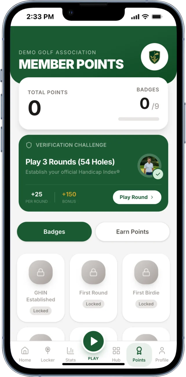 Member points screen with challenges and badges